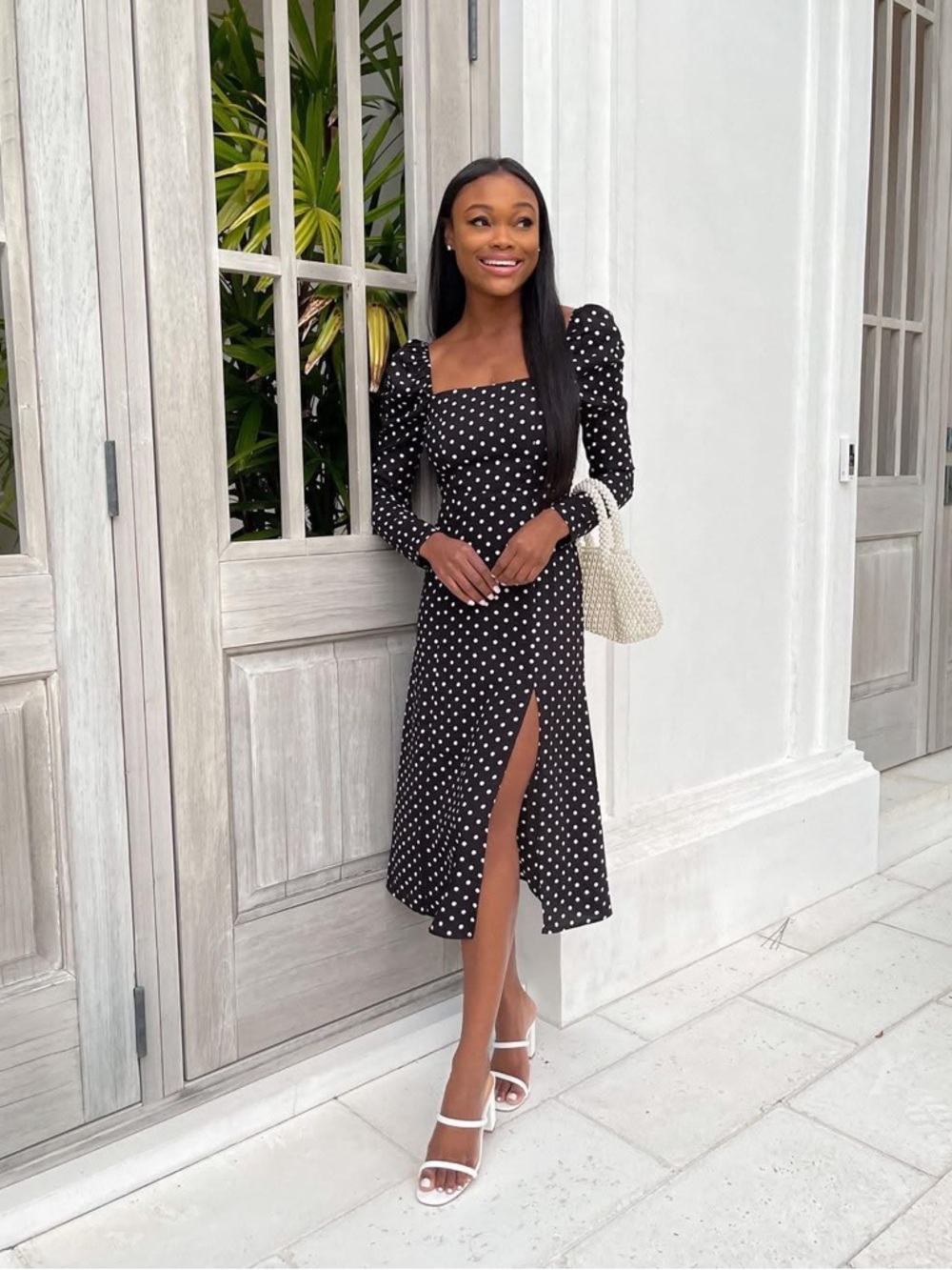 ⚫️ LULUs Charmed and Classy Black Polka Dot Long Sleeve Midi/Maxi Dress. MEDIUM